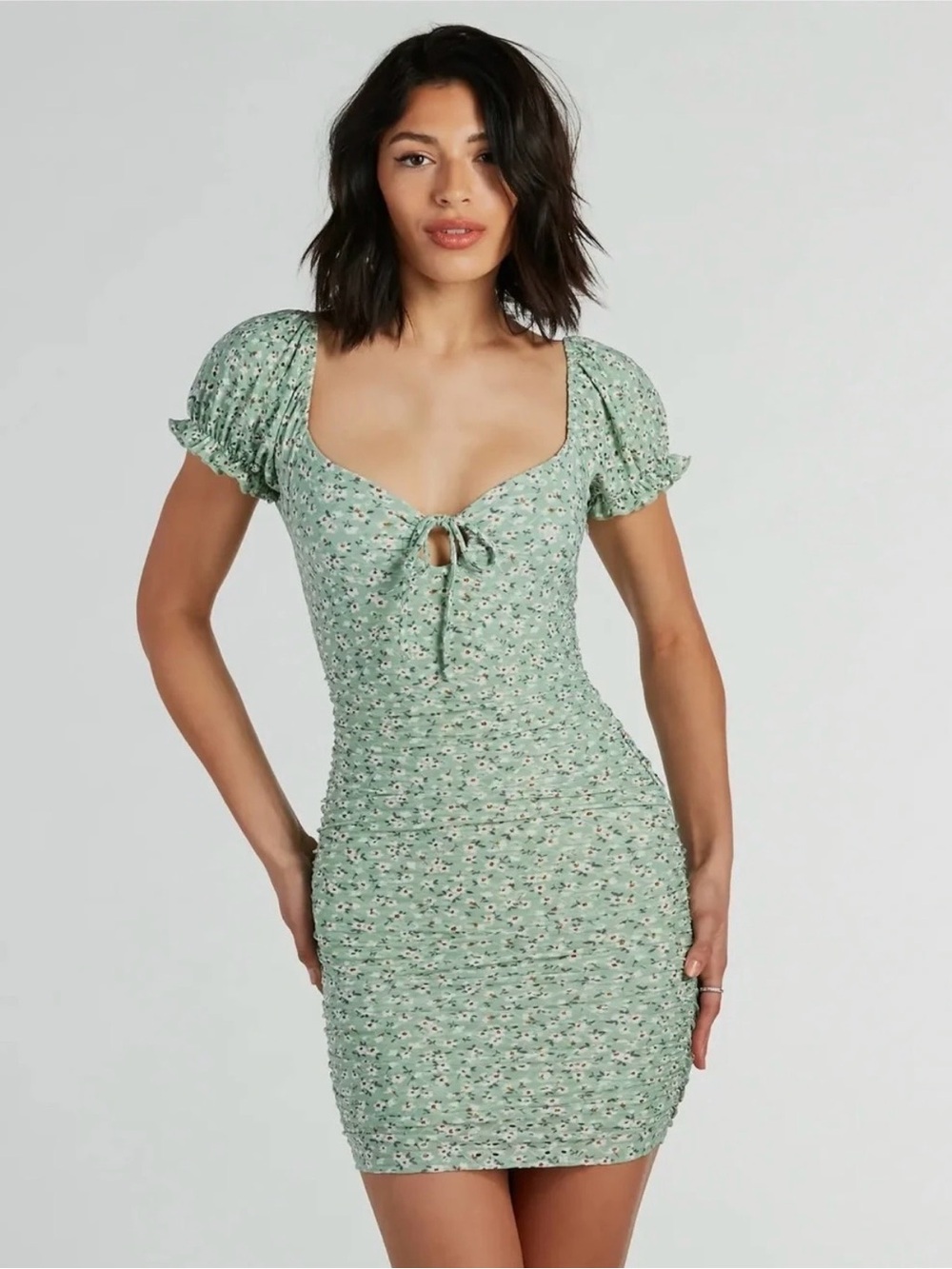 Windsor Sage Green Floral Tie-Front Dress NEW Size M